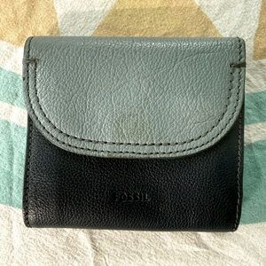 Fossil Two-Tone Leather Bifold Wallet - Light Blue and Navy Blue